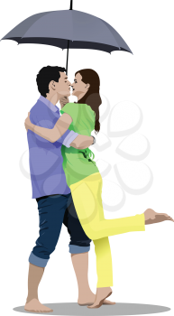 Kissing Couple with umbrella vector illustration