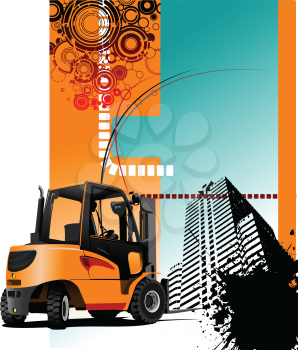 Urban abstract grunge composition with forklift image. Vector illustration
