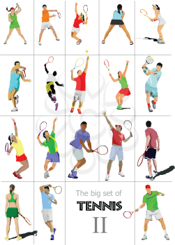 Big cet # II of tennis players. Colored Vector illustration for designers