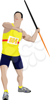 Track and field. Male Javelin thrower on white background. Vector.