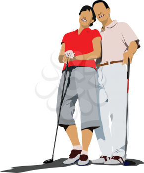 Couple golfers in iron club. Vector illustration