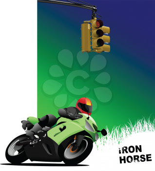 Natural  background with motorcycle image. Iron horse. Vector illustration