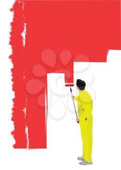Man paints the wall brush. Vector illustration