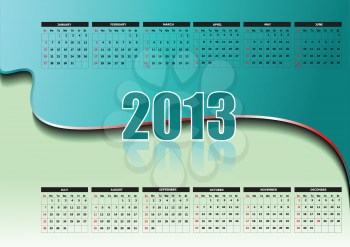 Calendar 2013 with American holidays. Months. Vector illustration