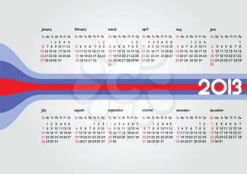 Calendar 2013 with American holidays. Months. Vector illustration