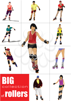 Big collection of Roller skater silhouettes on a white background