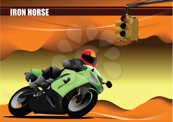 Abstract hi-tech background. Desert with motorcycle image. Vector desert colored illustration