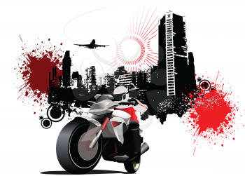 City biker on grunge urban background. Vector illustration
