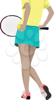Woman tennis player silhouette. Colored Vector illustration for designers