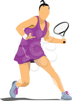 Woman Tennis player. Colored Vector illustration for designers