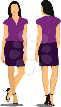 Cute lady in purple. Vector illustration