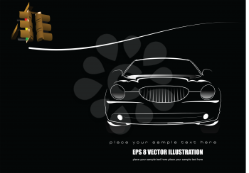 White silhouette of car on black background with traffic light image. Vector illustration
