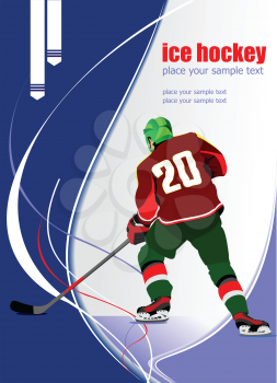 Ice hockey player poster. Vector illustration 