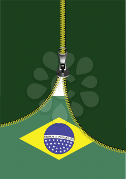 Zipper open Brazilian flag with place for text. Vector illustration