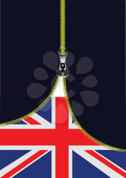 Zipper open UK flag with place for text. Vector illustration