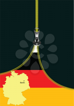 Zipper open Germany flag and map silhouette. Vector illustration