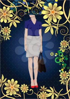 Flower poster with businesswoman image. Vector illustration