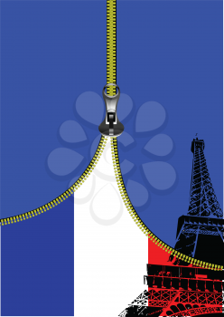 Zipper open France flag with place for text. Vector illustration