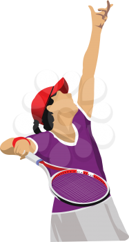 Woman Tennis player poster. Colored Vector illustration for designers