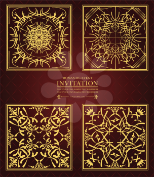 Gold ornament on brown background with Japanese ornament style. Can be used as invitation card or cover. Vector illustration