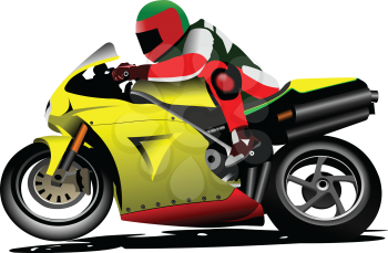 Motorcycle with biker on the road. Vector illustration
