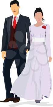 Bride and groom isolated on white for marriage ceremony design. Vector illustration