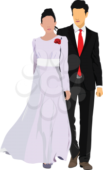 Bride and groom isolated on white for marriage ceremony design. Vector