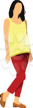Young pregnant woman. Colored Vector illustration