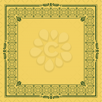 Oriental ornament on yellow background. Can be used as invitation card or cover. Vector illustration