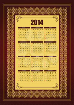 2014 calendar with pencil image. Vector illustration 