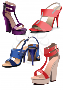 Collection of fashion woman shoes. Vector illustration
