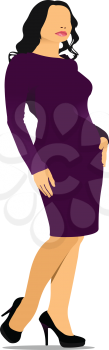 Modern young girl in purple. Colored Vector illustration