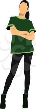 Cute young girl in green. Vector illustration