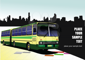 City panorama with  bus image. Coach. Vector illustration