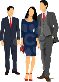 Two young handsome men and young woman. Businessman. Business woman. Vector illustration