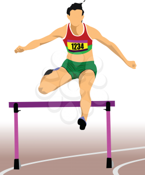 Woman running hurdles. Vector illustartion