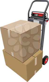 Boxes on hand pallet truck. Vector illustration