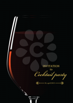 Glass of red wine. Invitation to cocktail party. Vector illustration