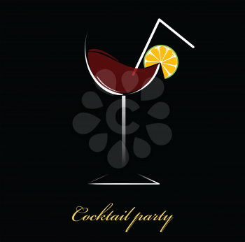 Glass of red wine. Invitation to cocktail party. Vector illustration