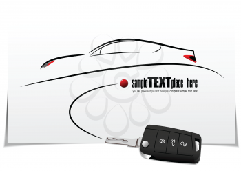 Sketch of silhouette car on white paper with ignition car image. Vector illustration