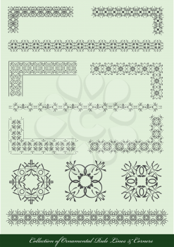 Collection of Ornamental Rule Lines and Corners in Different Design style. Vector