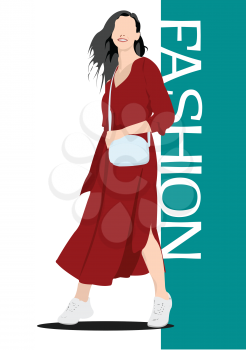 Silhouette of fashion woman in red. Vector illustration