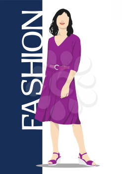 Silhouette of fashion woman in purple. Vector illustration