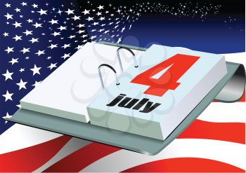 Desk calendar with 4th July – Independence day of United States of America on American flag background. 