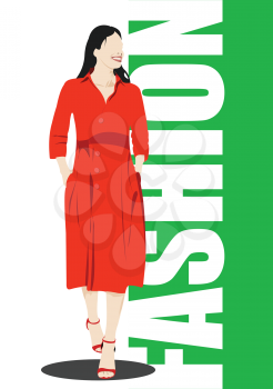 Silhouette of fashion woman in red. Vector illustration