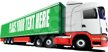 Vector  3d illustration of green-red truck on the road