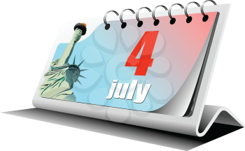 Vector 3d illustration of desk calendar. US Independence Day