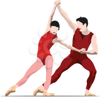 Modern ballet dancers colored 3d illustration. Vector