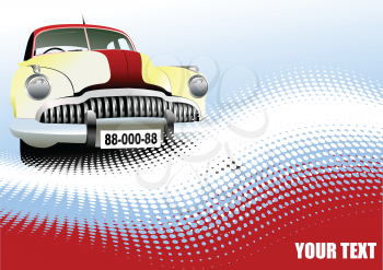 Old vintage car on abstract background. Vector 3d illustration