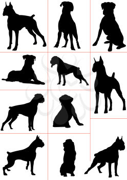 B&W silhouettes of dog. Vector illustration for designers